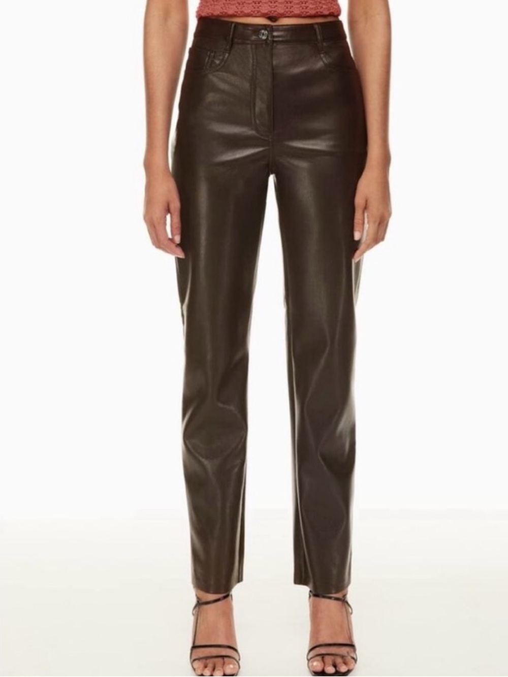 Aritzia Wilfred Melina Faux Leather straight high waited pant Chocolate Brown